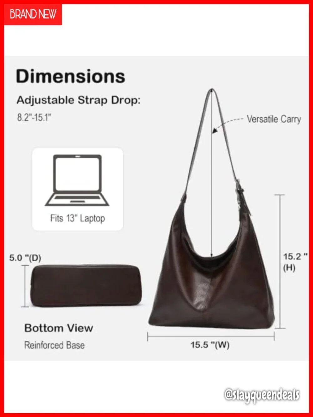 Large Vegan Leather Hobo Bag for Women Slouchy Shoulder Purse Work Handbag with